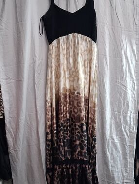 bebe Black Ribbed Maxi Animal Print Ombre